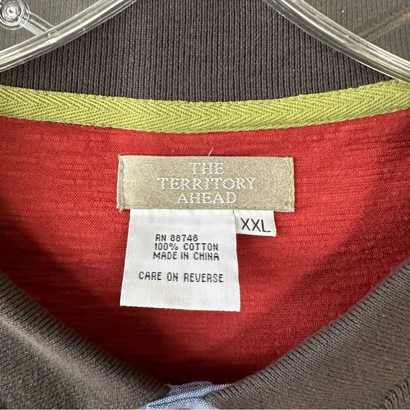 THE TERRITORY AHEAD Color Block Cotton Polo Shirt XXL Rust Red Yellow Blue - Picture 5 of 6